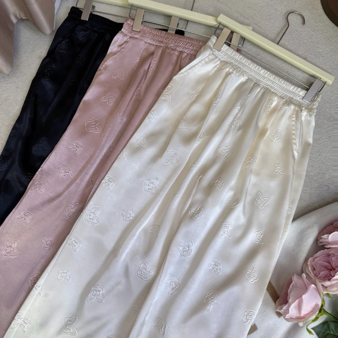 【有感轻奢】夏款高腰窄版钢印印花蝴蝶休闲直筒裤薄款透气