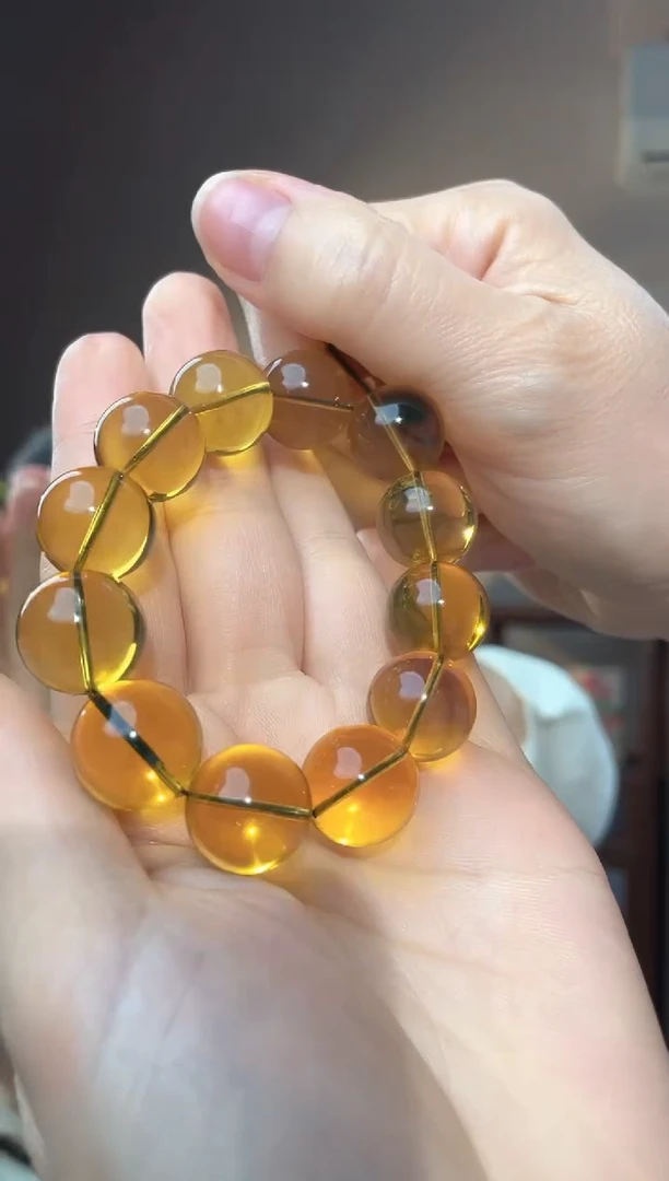 裸石琥珀未镶嵌15+蓝珀圆珠手串（12颗）