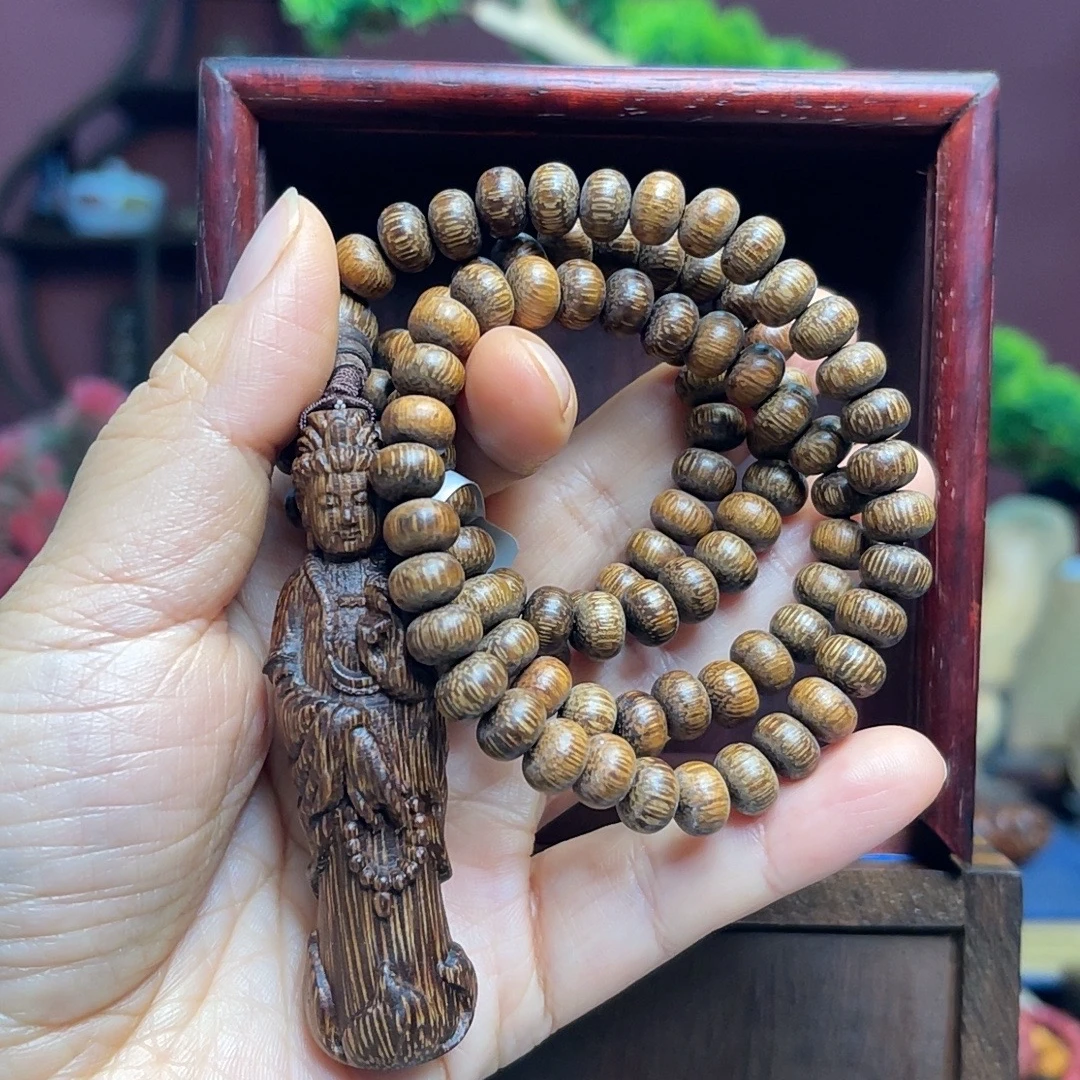 【闪购】沉香+木盒 越南芽庄黄奇楠老料观因挂链8MM-005