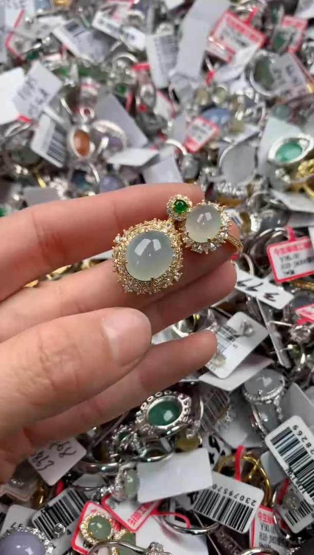 银S925镶嵌戒指翡翠555   9