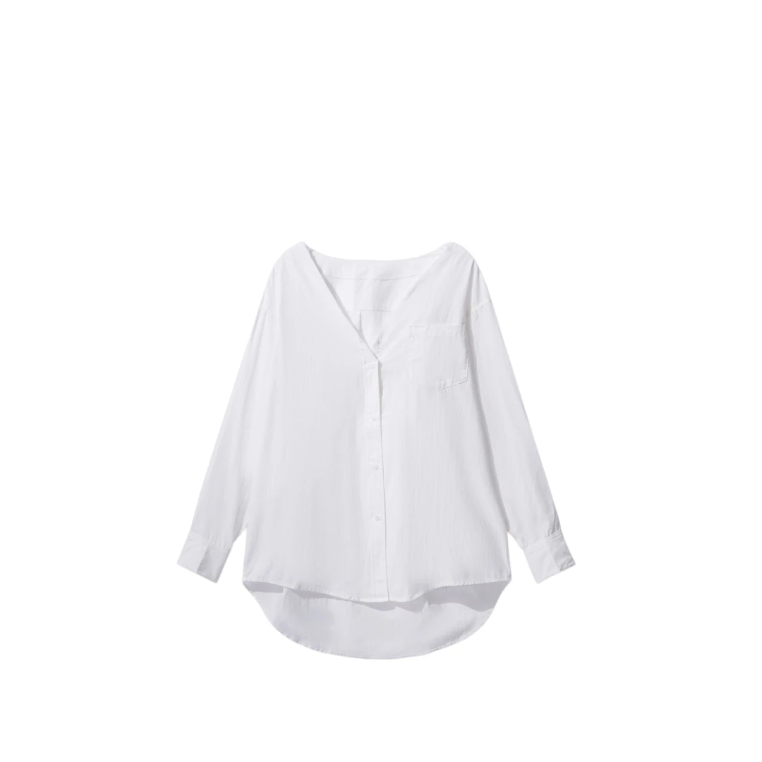 【龙哥专属】C7F10152H 气质小V领宽松拽姐男友OL风白衬衫