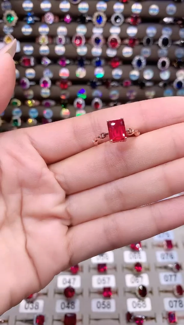 红宝石戒指银S925镶嵌玫瑰金79酒红