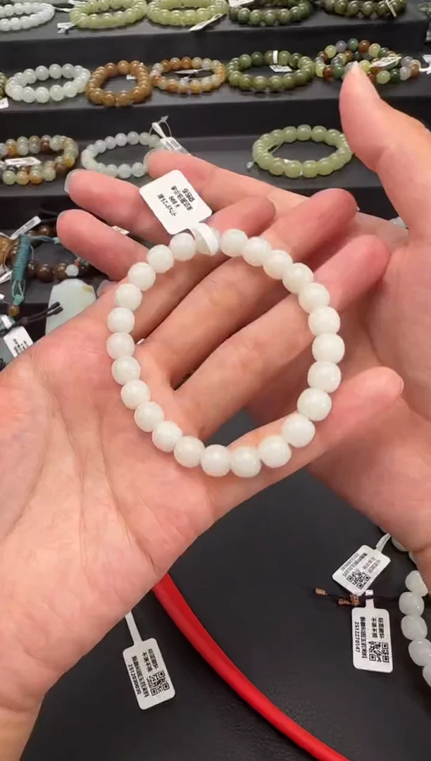 未镶嵌手串和田玉卡8米达手串鼓珠