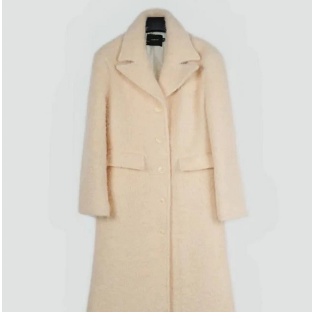 【大只定制】白色厚大衣气质女士中长款翻领双排扣2818