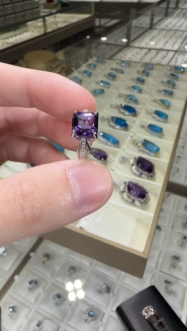 银S925镶嵌戒指紫晶10mm简约款