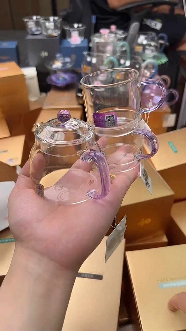 @@禾器晶彩言卿壶浅紫色+逸杯浅紫色2只