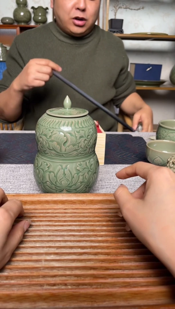 【闪购商品】其他139纯手工秘色葫芦茶叶罐