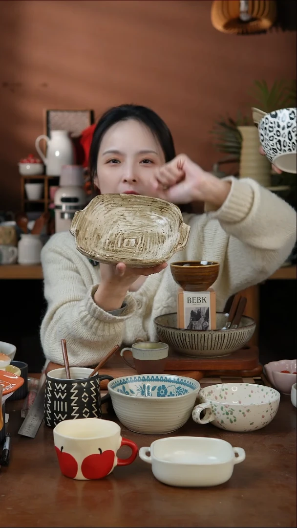 瓷片粗陶手作麻点方形双耳盘 微瑕 凑满20发货