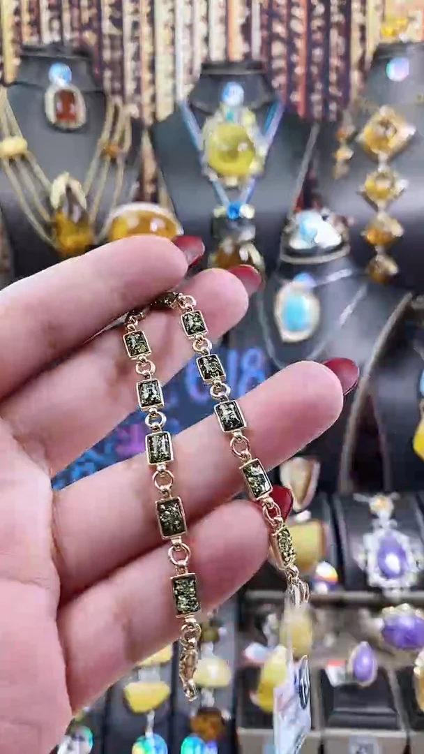 银S925镶嵌琥珀手链绿花珀手链