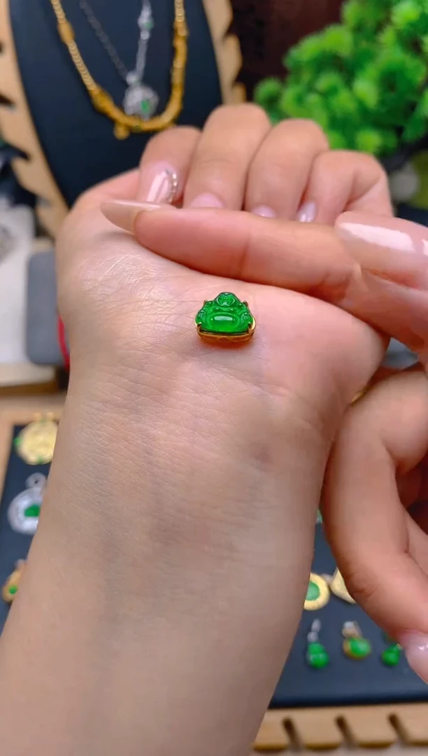 吊坠(不含链)银S925镶嵌翡翠穿孔佛公