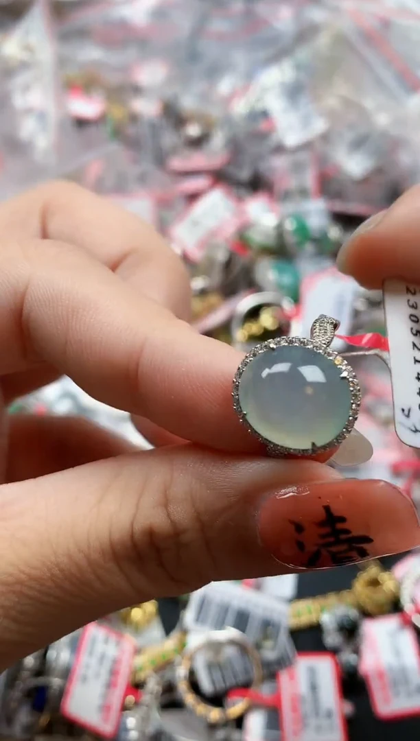 银S925镶嵌戒指翡翠天然A货缅甸翡翠