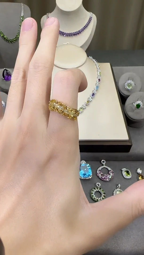 银S925镶嵌戒指黄晶7mm戒指排戒款