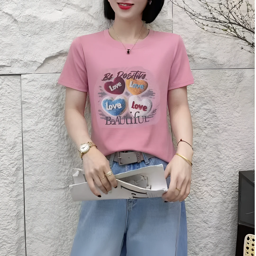 晓琳家  8805  四个爱心涂鸦时尚显瘦上衣女