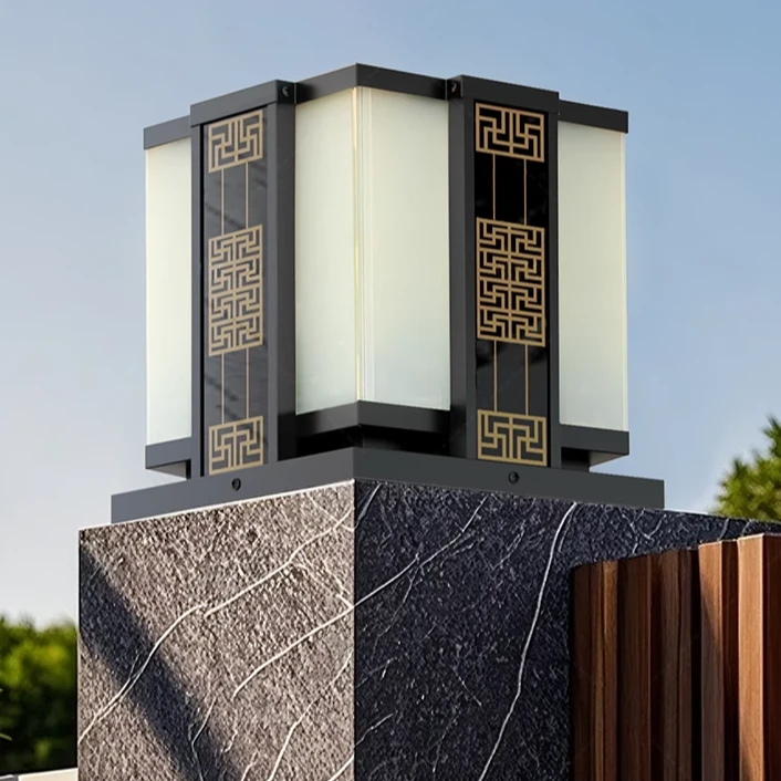 【拍一发二】不锈钢平盖回纹外防水太阳能别墅柱头灯户外家用中式