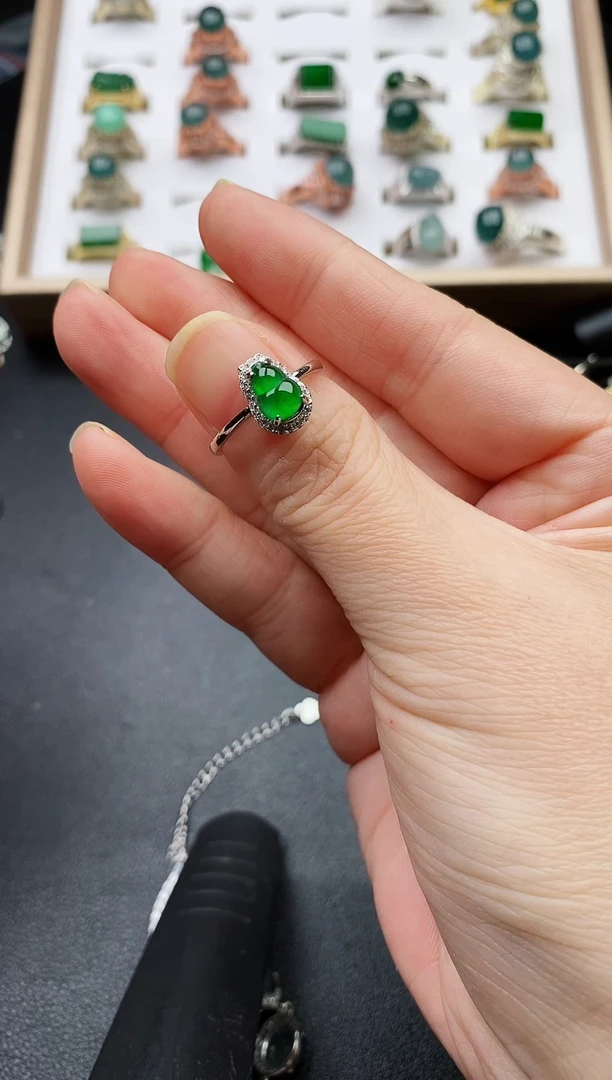 银S925镶嵌戒指翡翠随**散1111111