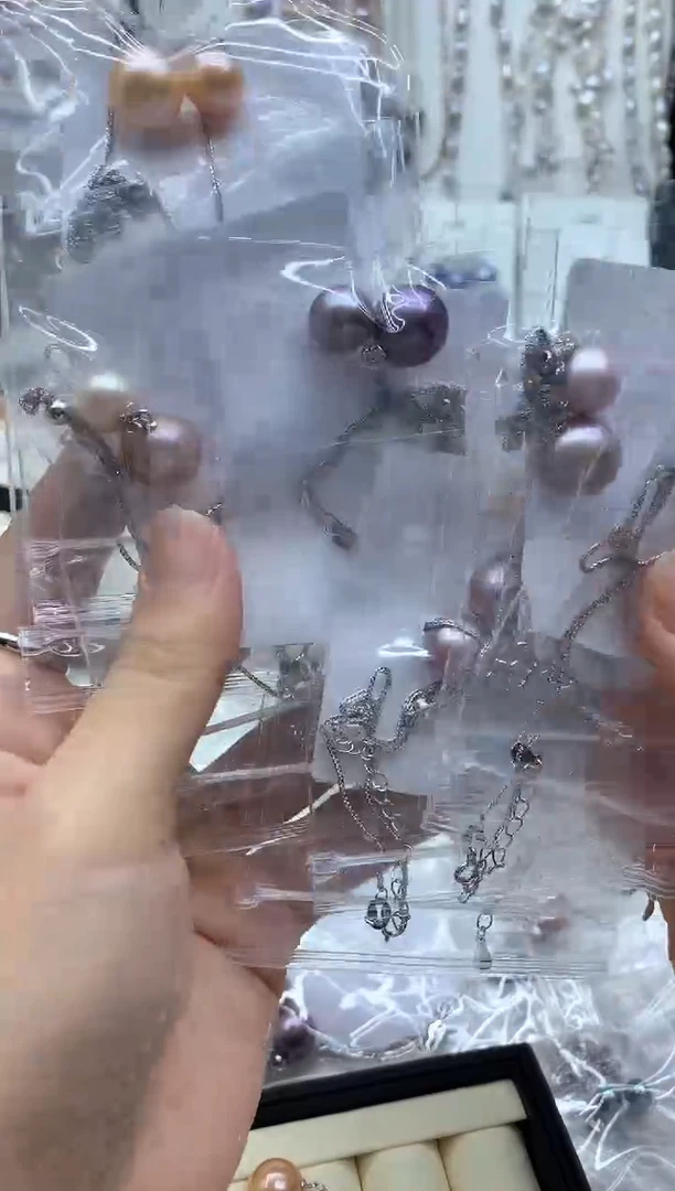 淡水珍珠银S925镶嵌套链多样性发其一颜色随机