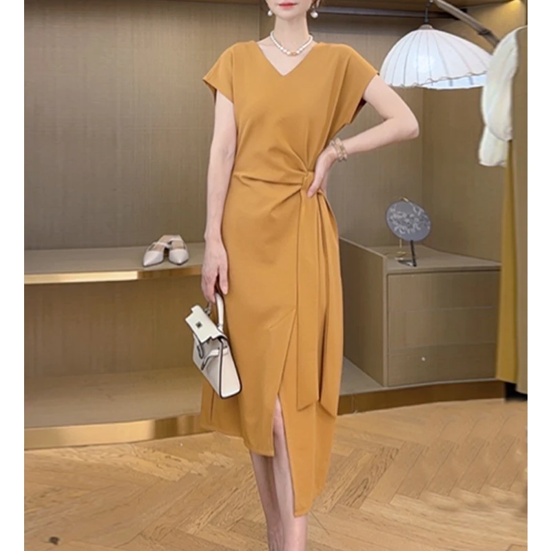 法式开叉系带连衣裙高级感气质女夏季2025新款时尚修身新款连衣裙