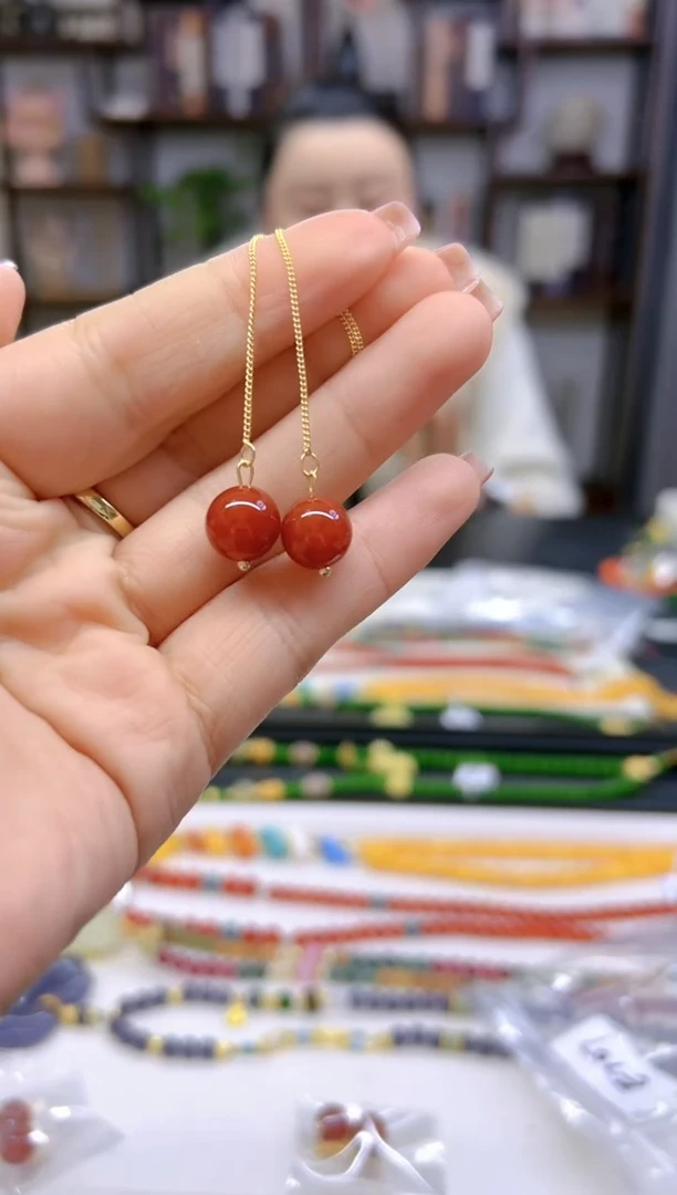 【闪购商品】玛瑙/玉髓耳饰银S925镀金镶嵌E707