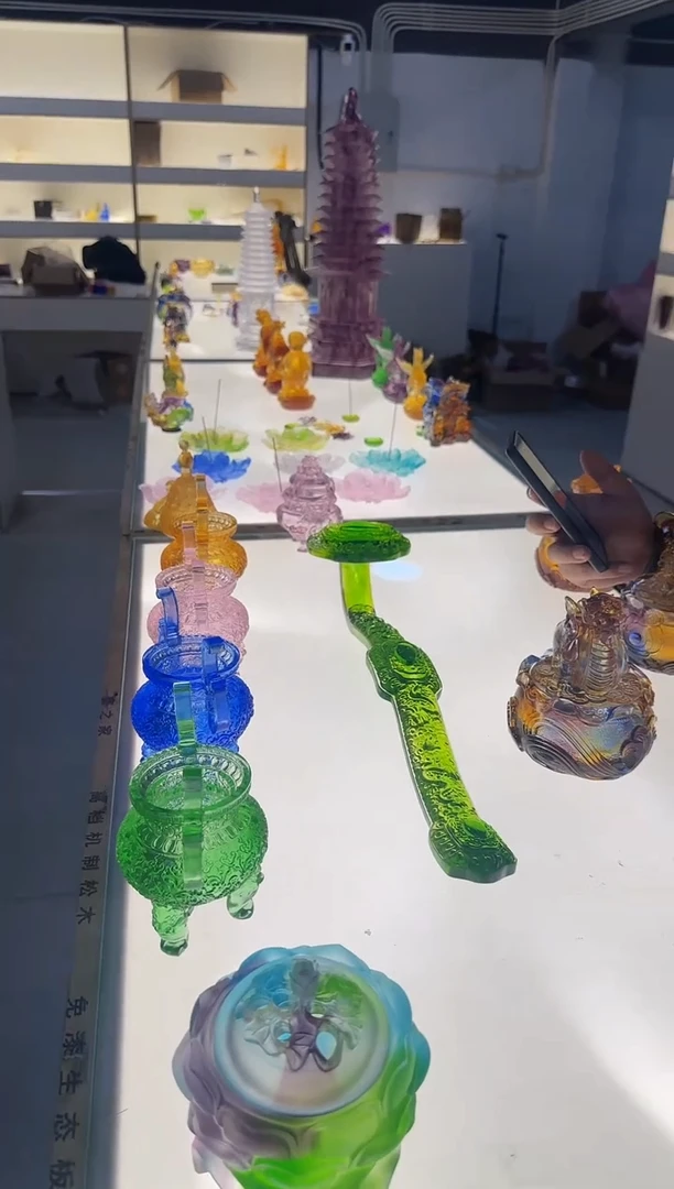 手工艺品琉璃老****?碧绿龙纹50厘米手持如意