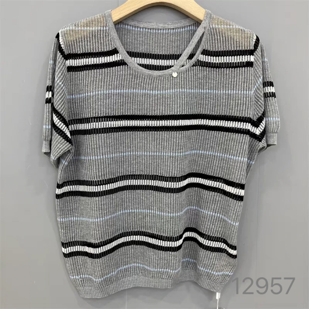 12957（部分无水洗唛，介意慎拍）CHUXUN新款条纹领口设计感短袖