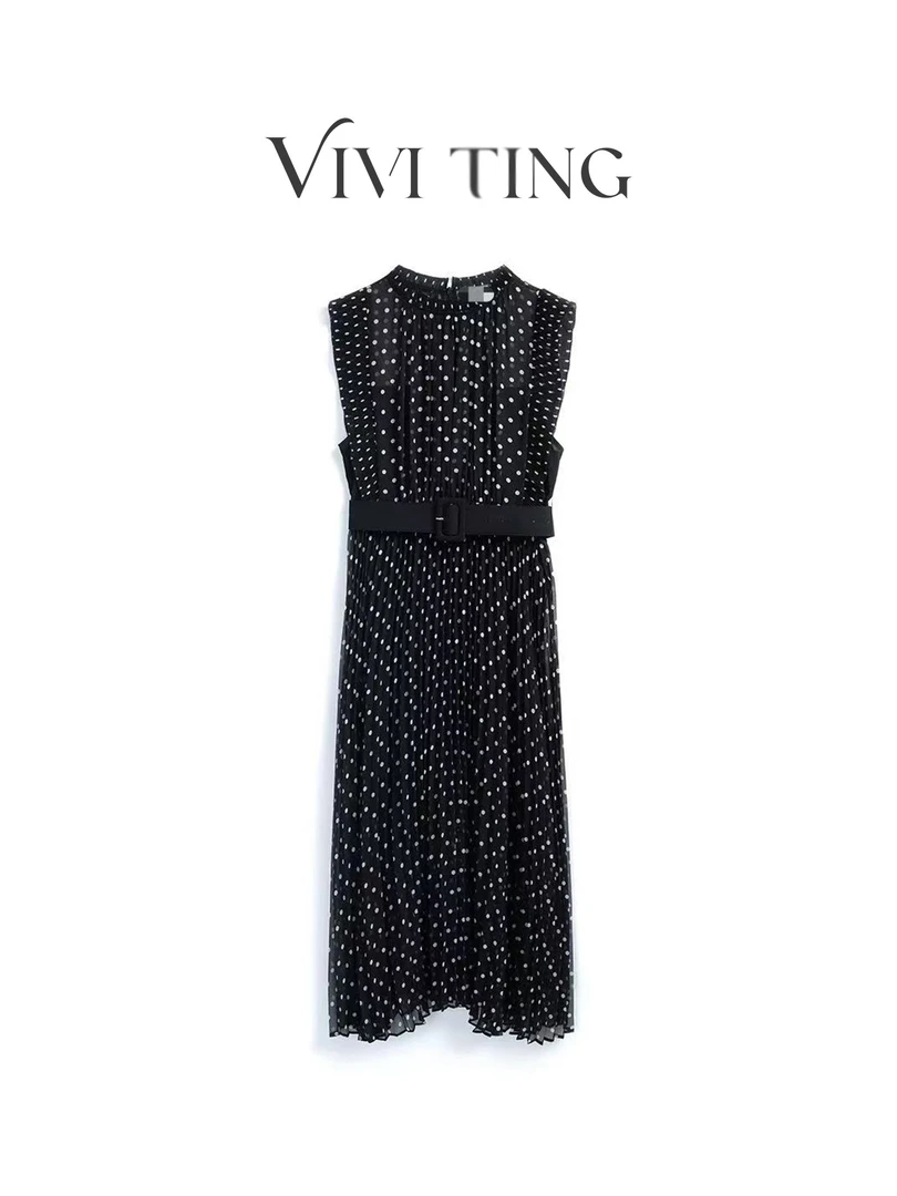 【VIVI·TING】婷姐推荐夏季显瘦碎花波点腰带长款连衣裙s726