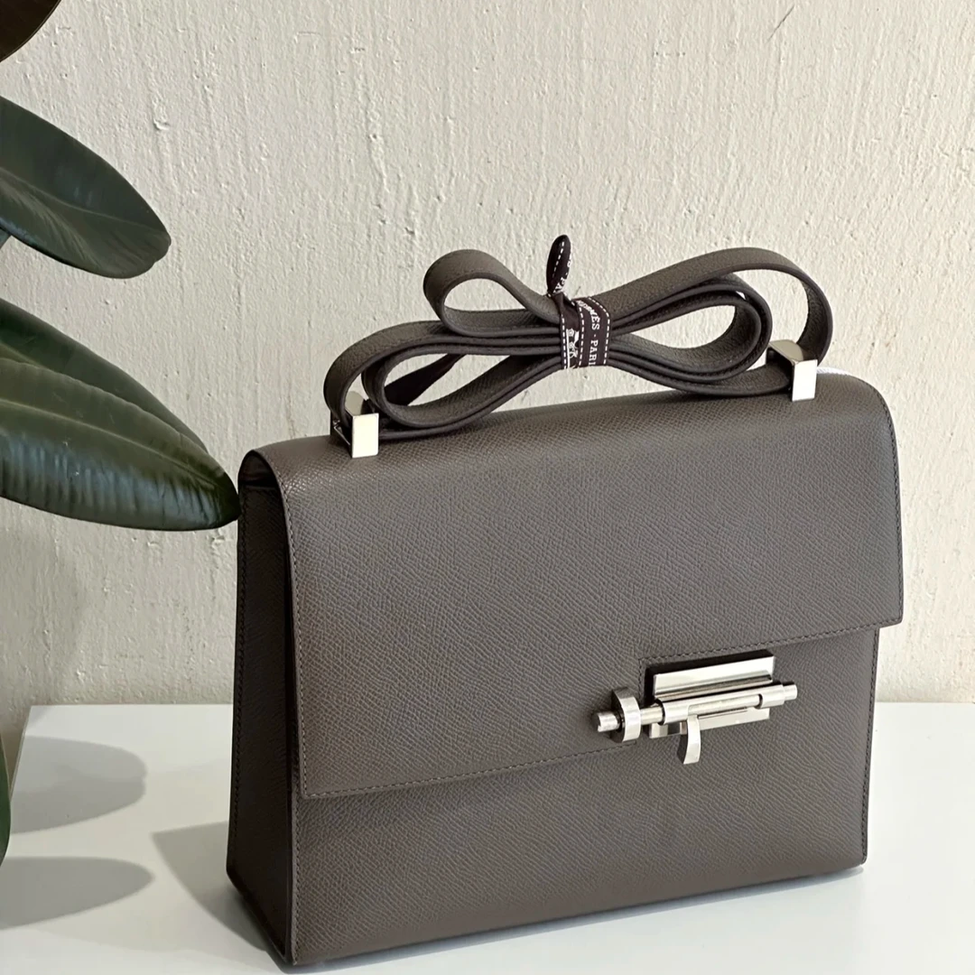 99新 Hermes/爱马仕 小花黑黑手枪包 23 锡器灰 Epsom皮 C刻 