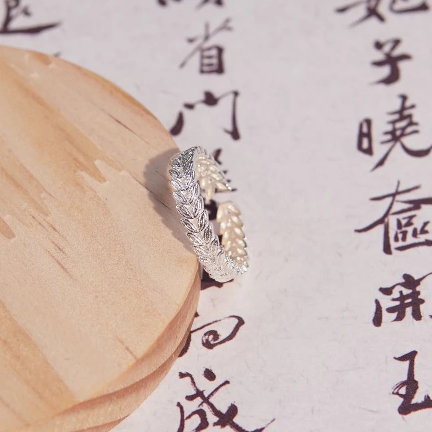 足银戒指 苗人匠银坊 纯手工 气质麦穗开口戒