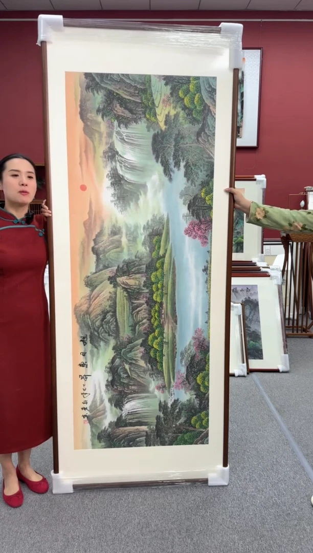 国画艾*手绘  富水长流 219*88