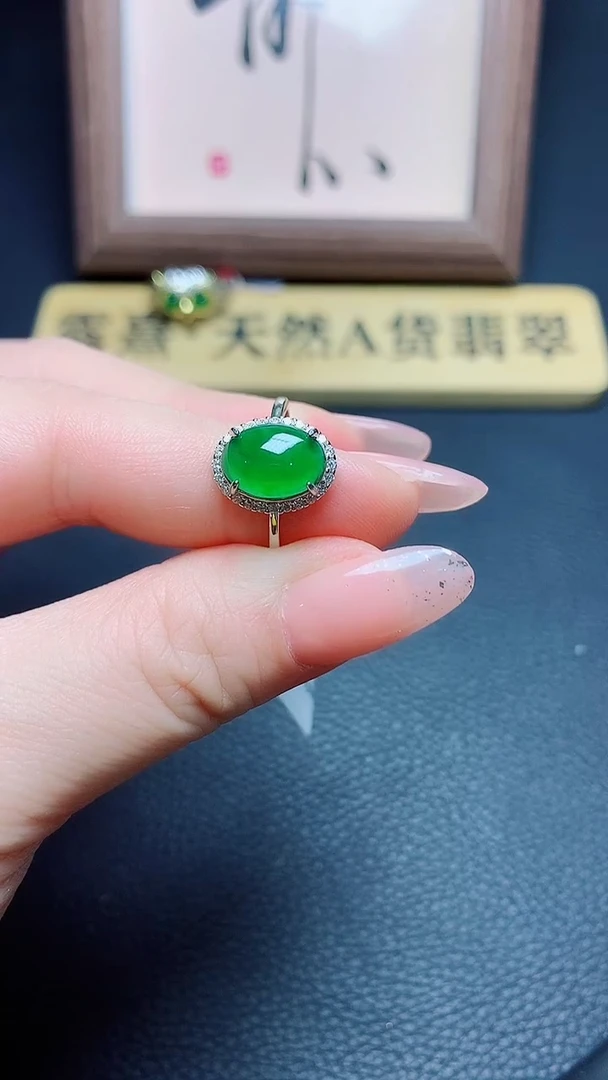 银S925镶嵌戒指翡翠天然翡翠A货s925银镶