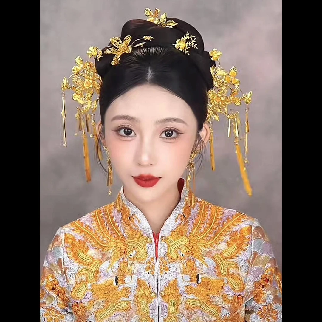 合金婚庆饰品 金色中式秀禾龙凤褂古风结婚新娘饰品160