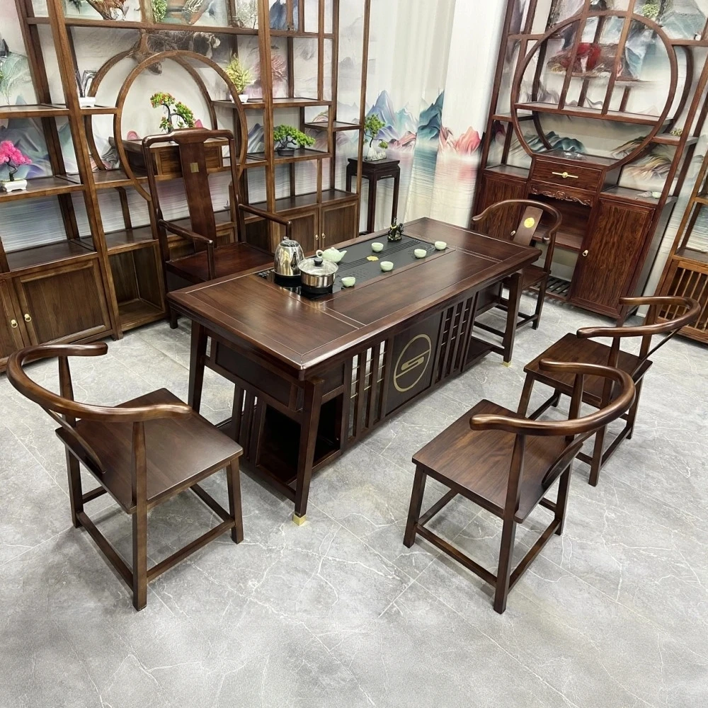 高端实木茶桌喷漆办公室时尚简约茶几方形榫卯可移动茶桌椅简约