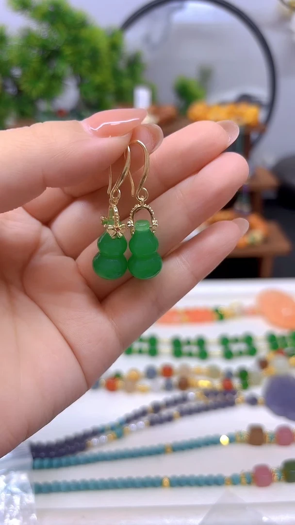 14K金镶嵌翡翠耳饰E475