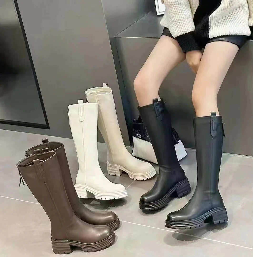 ＭＹ秋冬新款韩版通勤瘦瘦简约厚底裸靴长靴837-1(不加绒)