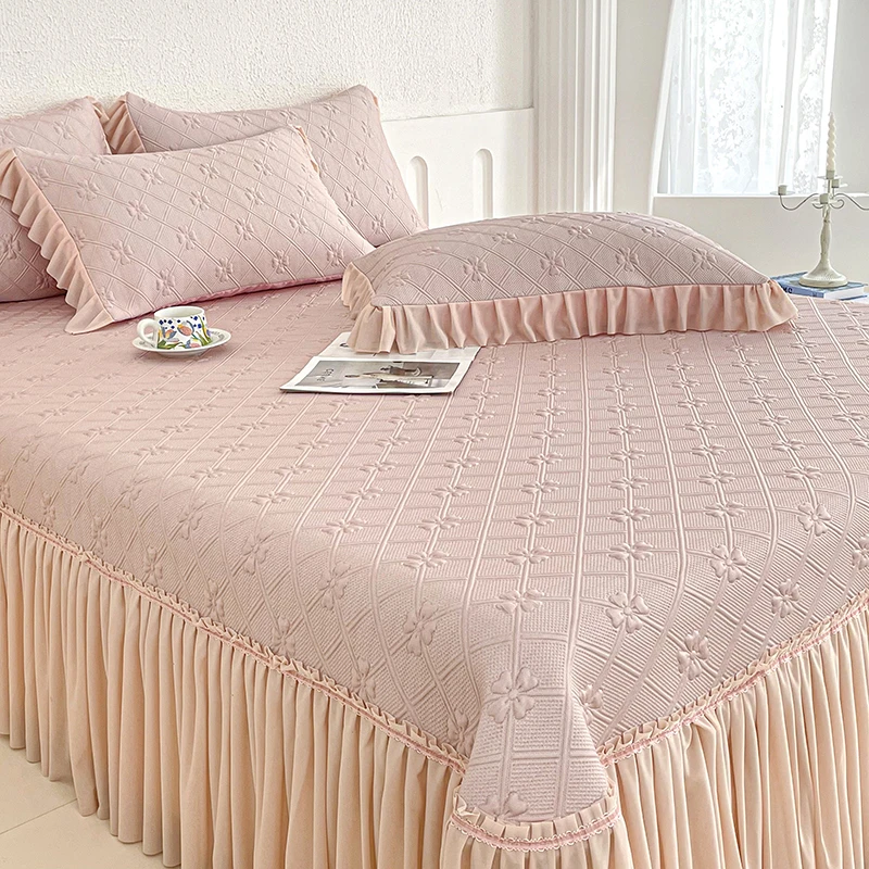 凉感高分子软凉席床裙款合格品冰丝席复合透气凉席三件套幸运草