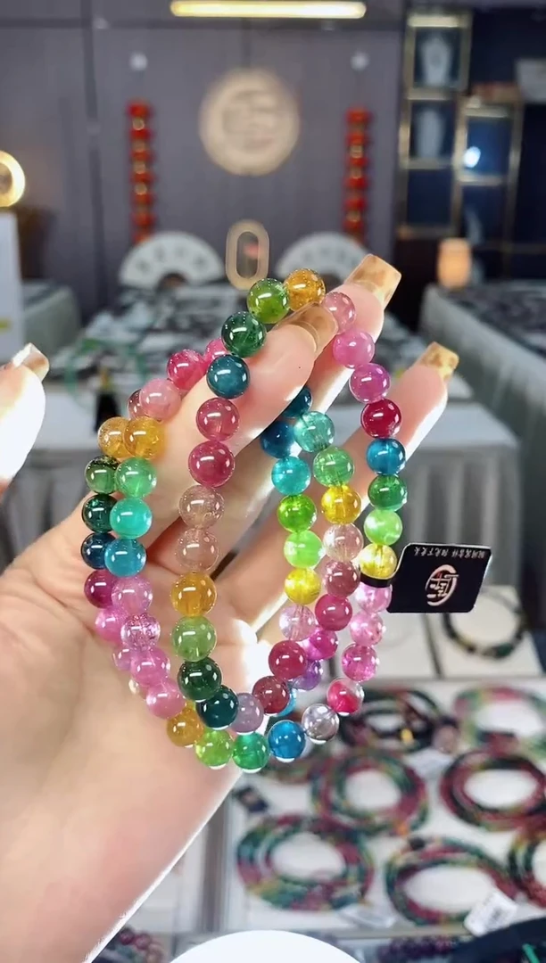 未镶嵌收藏级老矿色标透体三圈手串7mm+碧玺dan多样性发货一条