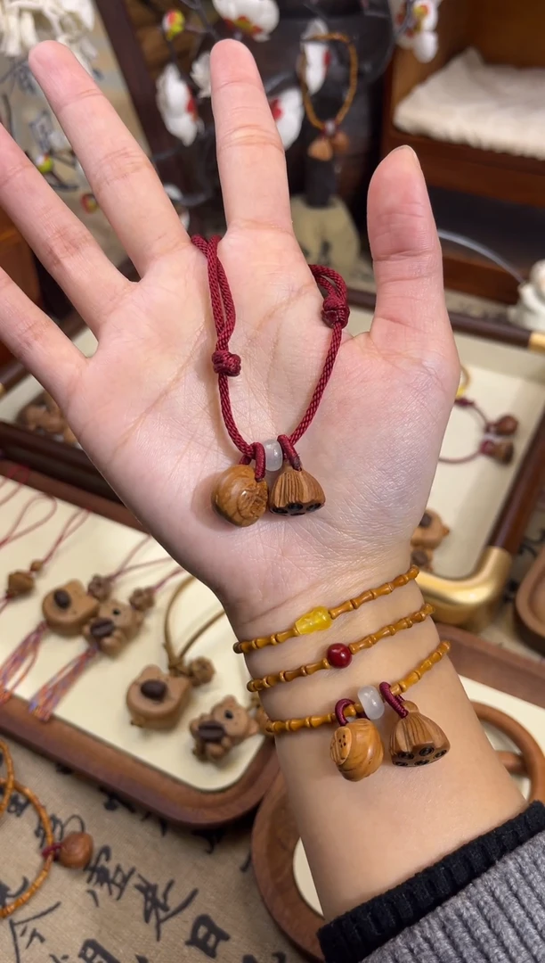 手串桃核【桃缘序】红绳「福气莲莲」桃木桃核辟、挡、驱、护 红绳可调节