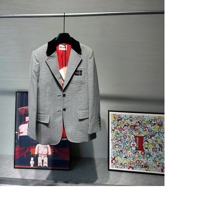 全新未使用 MIU MIU/缪缪 翻领长袖外套 黑白/38