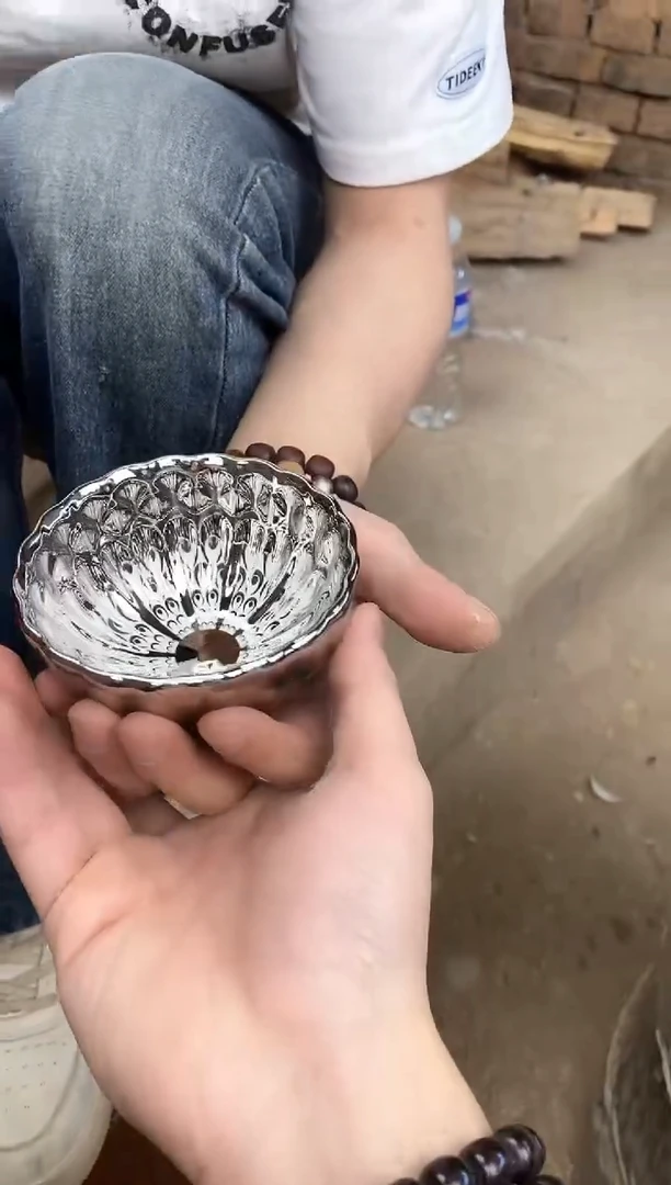 茶盏建窑建盏主人杯银孔雀