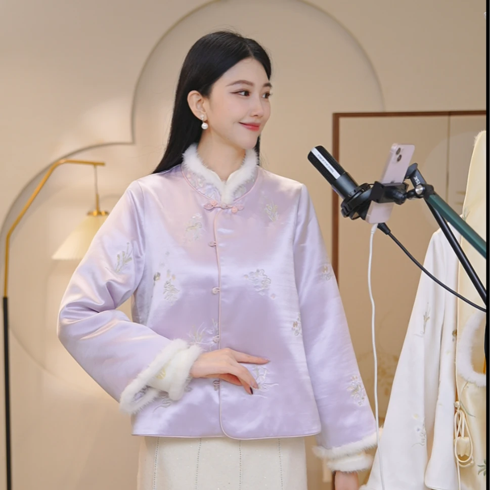 山有色中国风厚款设计师棉服常规款长袖刺绣保暖秋冬9666