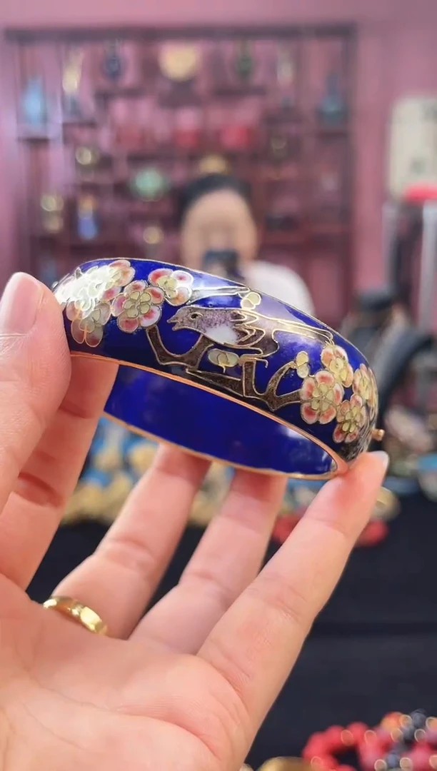 非遗 景泰蓝喜上眉梢开口镯 58-65 宝蓝