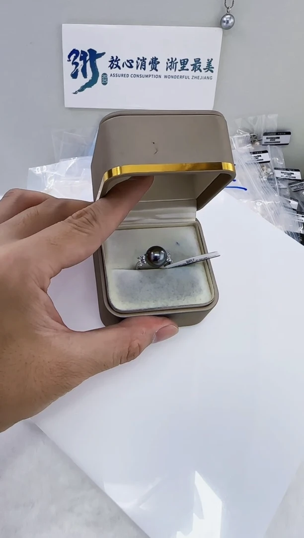 银S925镶嵌海水珍珠DA大溪地珍珠戒指 y366