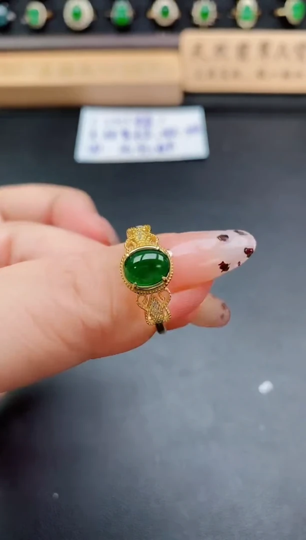 银S925镶嵌戒指翡翠1