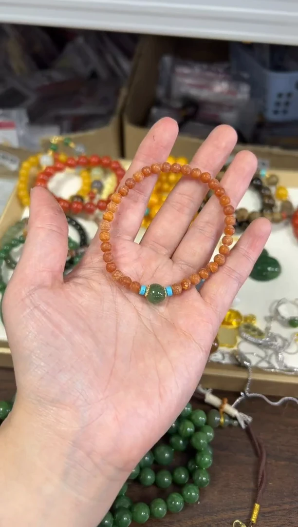 手链蜜蜡未镶嵌瑕疵原皮老蜜蜡和田顶珠小米珠手链[0840]