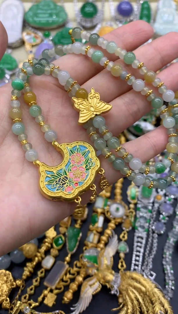 足金镶嵌手链翡翠327-中国好珍宝