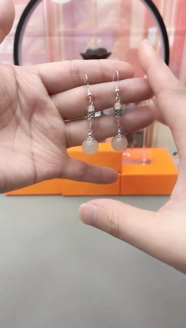 银S925镶嵌耳坠玛瑙/玉髓h405