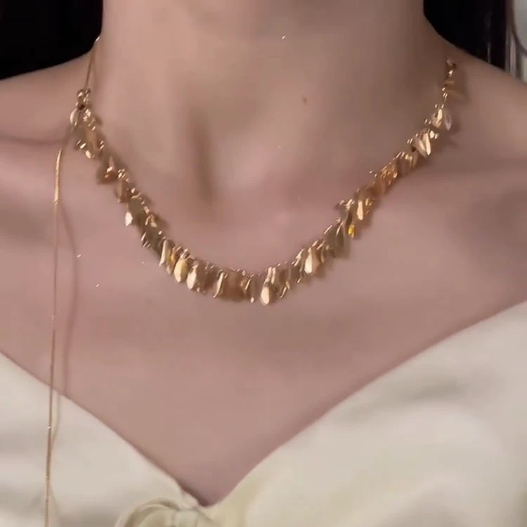 铜合金项链 项链女抽拉可调节颈链轻奢小众设计高级感气质锁骨链