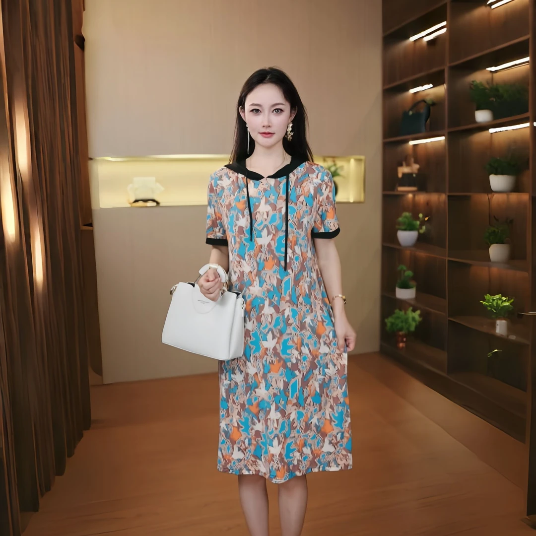 10345-爆款连帽气质显瘦大码连衣裙新款时尚中长款连衣裙女【依】