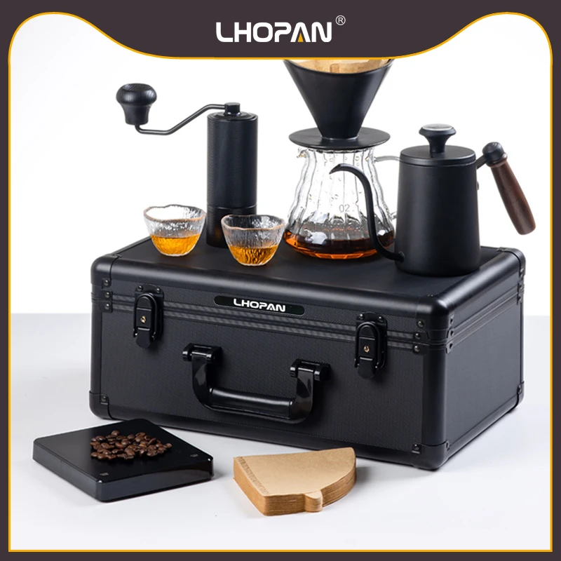 L'HOPAN/欧烹手冲咖啡壶套装手摇咖啡全套手磨便携精致壶手提铝盒