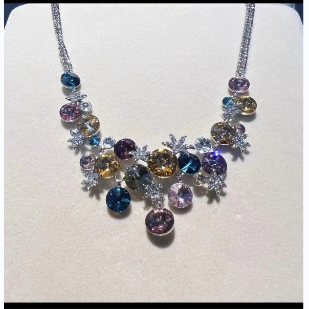 非金属仿水晶吊坠 梦奴娇-吊坠时尚彩色镶嵌坠链手工气轻奢百搭