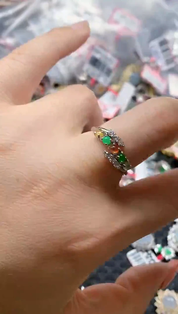 银S925镶嵌戒指翡翠天然A货缅甸翡翠